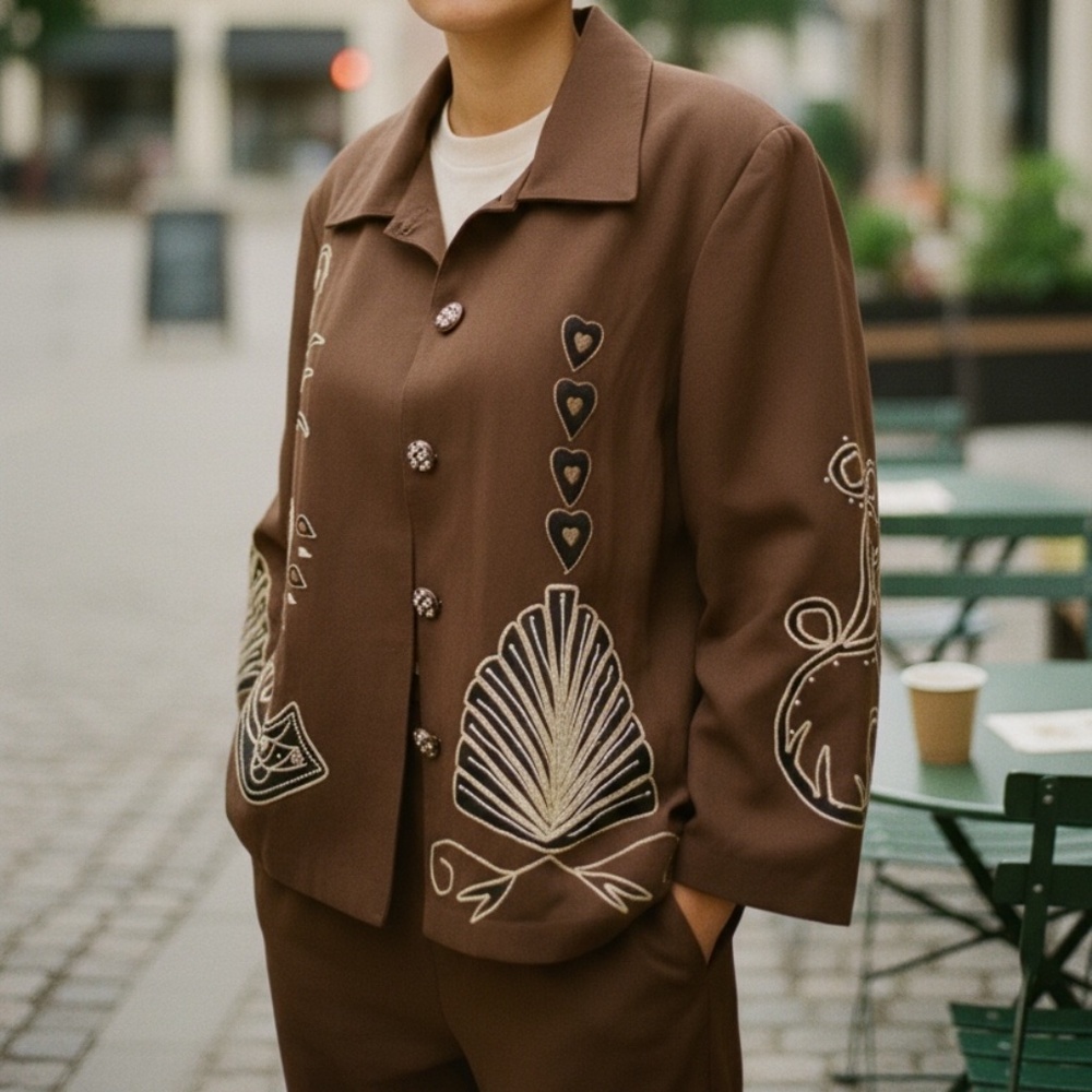 Allure Vintage Embroidered Four Buttons Women's Jacket -Size Large